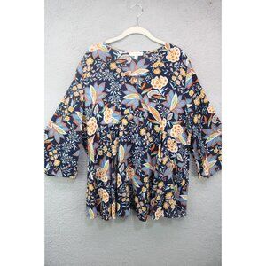 Umgee 3/4 Belled Sleeves Silky Tunic-Size XL-Dark Floral-Whimsigoth